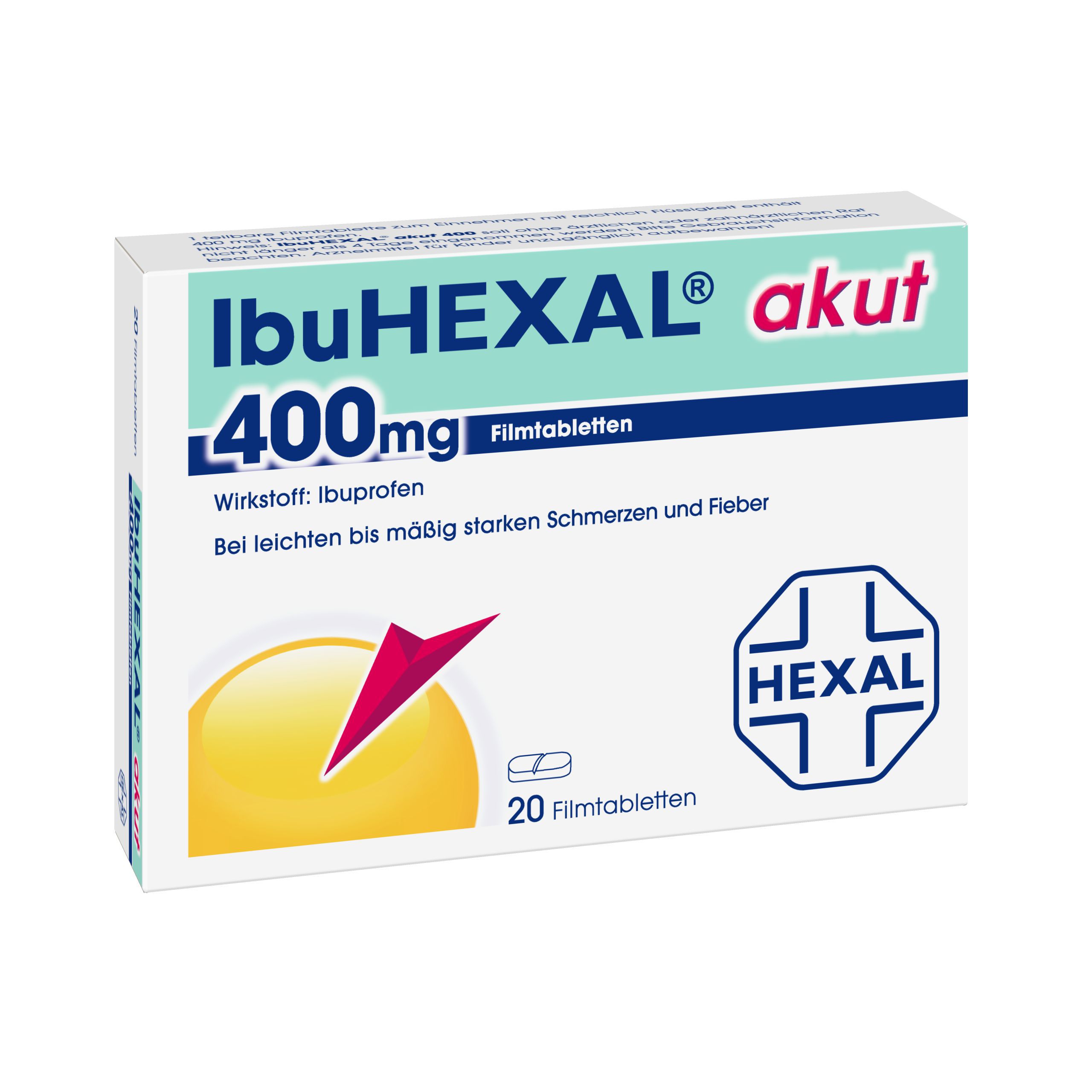 IbuHEXAL akut 400mg Spar-Set 5x20Tabletten zur Behandlung von leichten bis mäßigen Schmerzen (Kopfschmerzen, Gliederschmerzen, Regelschmerzen, etc)