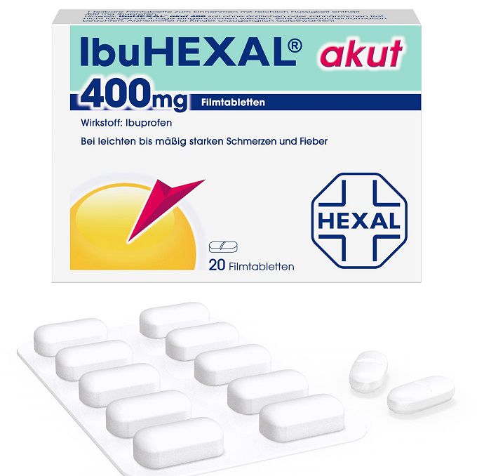 IbuHEXAL akut 400mg Spar-Set 5x20Tabletten zur Behandlung von leichten bis mäßigen Schmerzen (Kopfschmerzen, Gliederschmerzen, Regelschmerzen, etc)